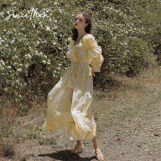 Puff-sleeve Floral Print Tie-front Light Jacket