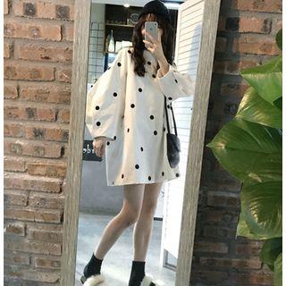 Dot Puff-sleeve Loose-fit Dress