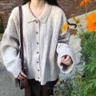 Lapel Cable-knit Cardigan / Ribbed Skirt