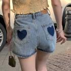 High-waist Heart-embroidered Denim Shorts