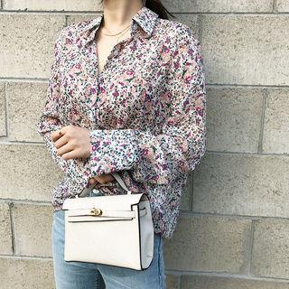 Long-sleeve Floral Pattern Chiffon Shirt