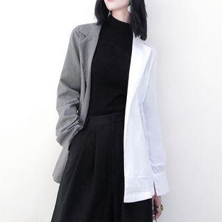 Patchwork Lapel Blazer With Sash