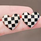 Heart Checker Alloy Earring Ly2014 - 1 Pair - Checker - Black & White - One Size