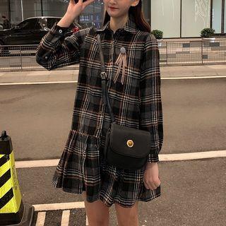 Long-sleeve Plaid Mini  Shirtdress