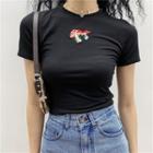 Mushroom-embroidered Crop T-shirt