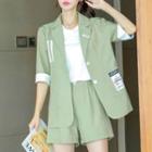Set: Elbow-sleeve Applique Blazer + Shorts