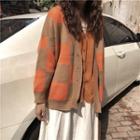 V-neck Check Cardigan Tangerine - One Size