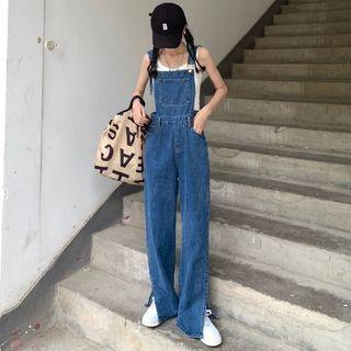 Denim Slit Wide-leg Jumper Pants