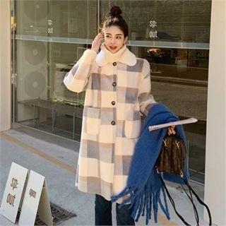 Round-collar Plaid Mac Coat