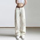 Contrast Waistband Wide Leg Cargo Pants