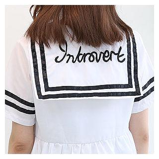 Contrast-trim Lettering Mini Shirtdress