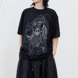 Printed Short-sleeve Tee Black - One Size