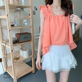 Ruffle Tank Top / Wide-leg Pants / Denim / Lace Trim Mini A-line Skirt