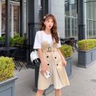 Pleated-panel Belted Mock Two-piece Dress