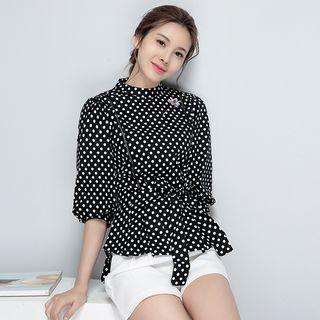 Tie-waist Dotted Blouse