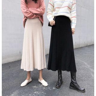 Plain A-line Midi Knit Skirt
