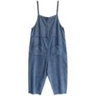 Cropped Denim Dungaree Pants Blue - One Size