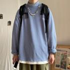 Striped Semi Turtle-neck Long-sleeve Top
