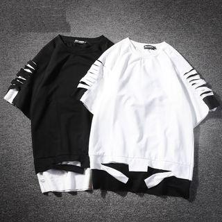 Elbow-sleeve Paneled Cut-out T-shirt