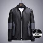 Long-sleeve Two-tone Faux Leather Zipped Jacket