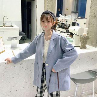 Notch-lapel Button Coat Blue - One Size
