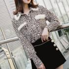 Furry-trim Leopard Print Shirt