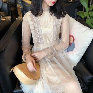 Lace See-through Mesh Long-sleeve Dress