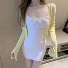 Spaghetti Strap Shirred A-line Dress / Cropped Cardigan