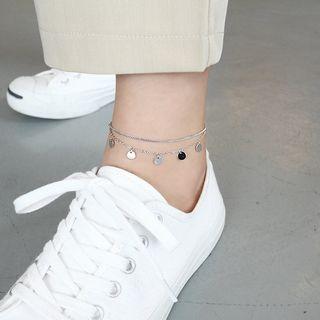 925 Sterling Silver Disc Layered Anklet Platinum - One Size