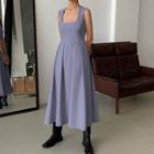 Sleeveless Square-neck Pleated Midi Dress