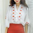 3/4 Sleeve Tie-neck Patterned Chiffon Blouse