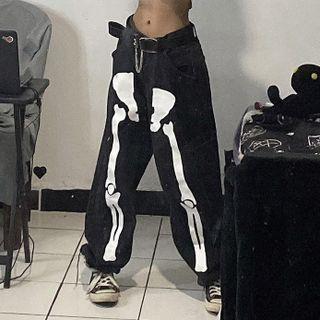 High-waist Bone Print Loose-fit Pants