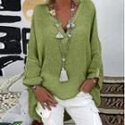 Long-sleeve Notch-neck Plain Top