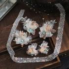 Wedding Set: Faux Pearl Flower Hair Clip + Lace Headpiece