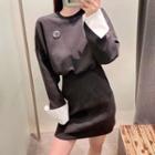 Long-sleeve Applique   Elastic-waist Dress