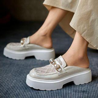 Mesh Panel Platform Chunky Heel Mules