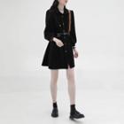 Set: Long-sleeve Mini A-line Corduroy Shirtdress + Belt