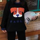 Puppy Printed Round-neck Knitted Sweater
