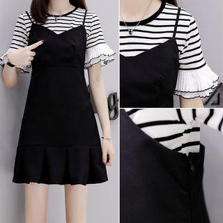 Set: Striped Short-sleeve Top + Strappy Dress