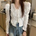 Lace Ruffle Button-up Crop Jacket White - One Size