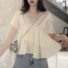 Short-sleeve Lace Trim Ruffle Blouse As Shown In Figure - One Size