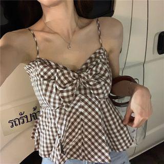 Plaid Spaghetti-strap Bow Top