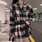 Set: Long-sleeve Plaid Shirt + Cape As Shown In Figure - One Size