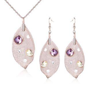 Set: Rhinestone Leaf Necklace + Earring