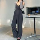 Long-sleeve Plain Cardigan / Sleeveless Dress Jumpsuit