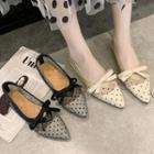 Bow-accent Dotted Mesh Pointed Flats