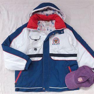 Hood Bear Applique Padded Jacket Navy Blue - One Size