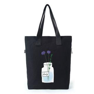 Floral & Butterfly Print Canvas Tote Bag
