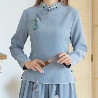 Floral Embroidered Long-sleeve Qipao Top