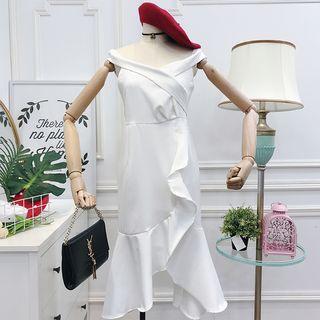 Sleeveless Off-shoulder Ruffle Trim Dress